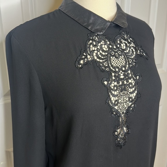 The Kooples Leather Collar Black Top with Lace Detail Sz2 - Picture 1 of 8